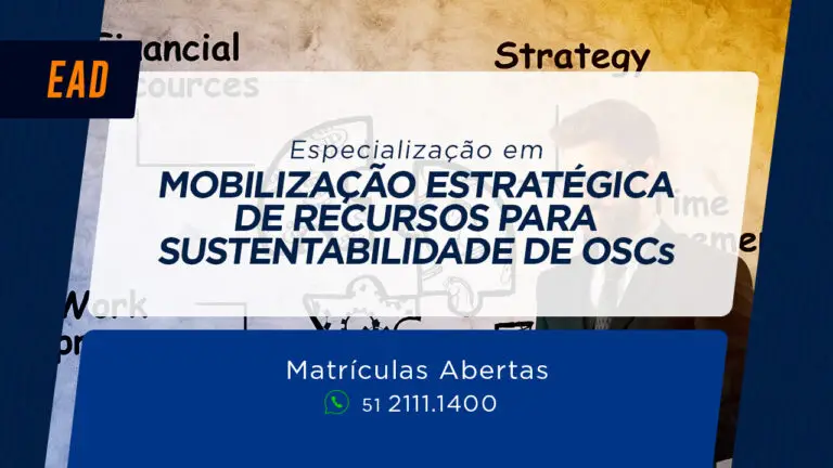 Banner Curso de Epecialização em Mobilização Estratégica para Sustentabilidade de OSCs EAD assíncrono